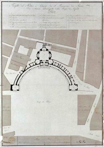 Disegno progetto emiciclo Piazza Plebiscito a Napoli